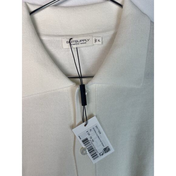 Suitsupply Merino Long Sleeve Polo Cardigan Off-White Size XL NWT - Picture 3 of 10